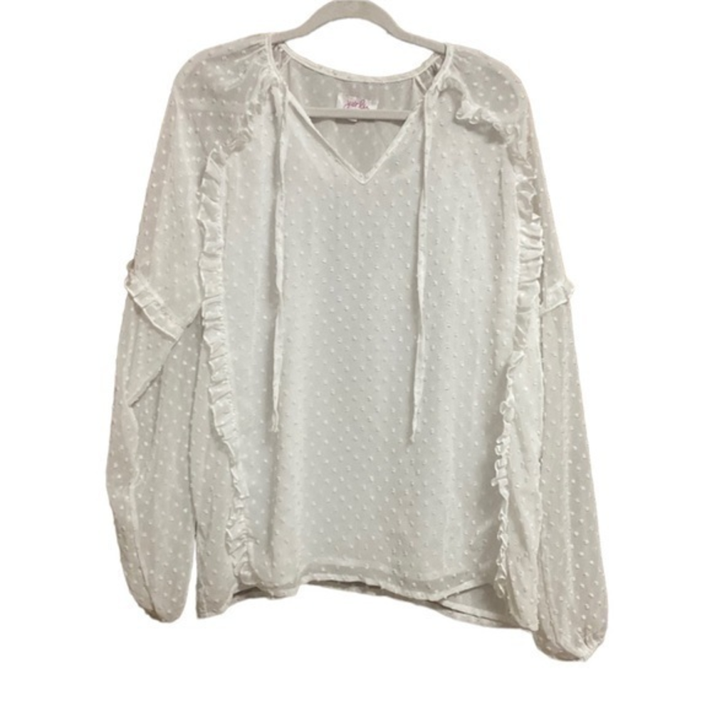 Jess Lea‎ Swiss Dot Blouse White Ruffle Long Sleeve Top